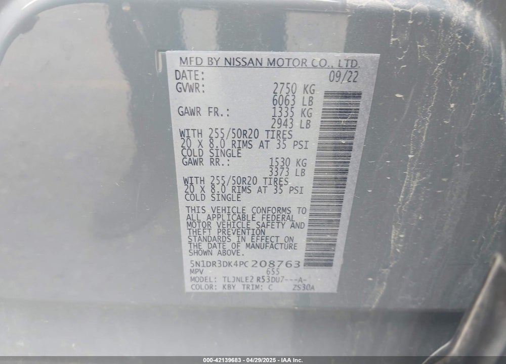2023 NISSAN PATHFINDER VIN: 5N1DR3DK4PC208763