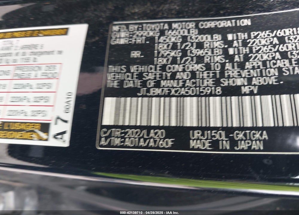2010 LEXUS GX 460 VIN: JTJBM7FX2A5015918