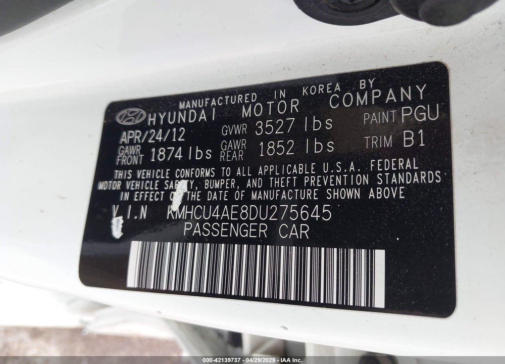 2013 HYUNDAI ACCENT VIN: KMHCU4AE8DU275645