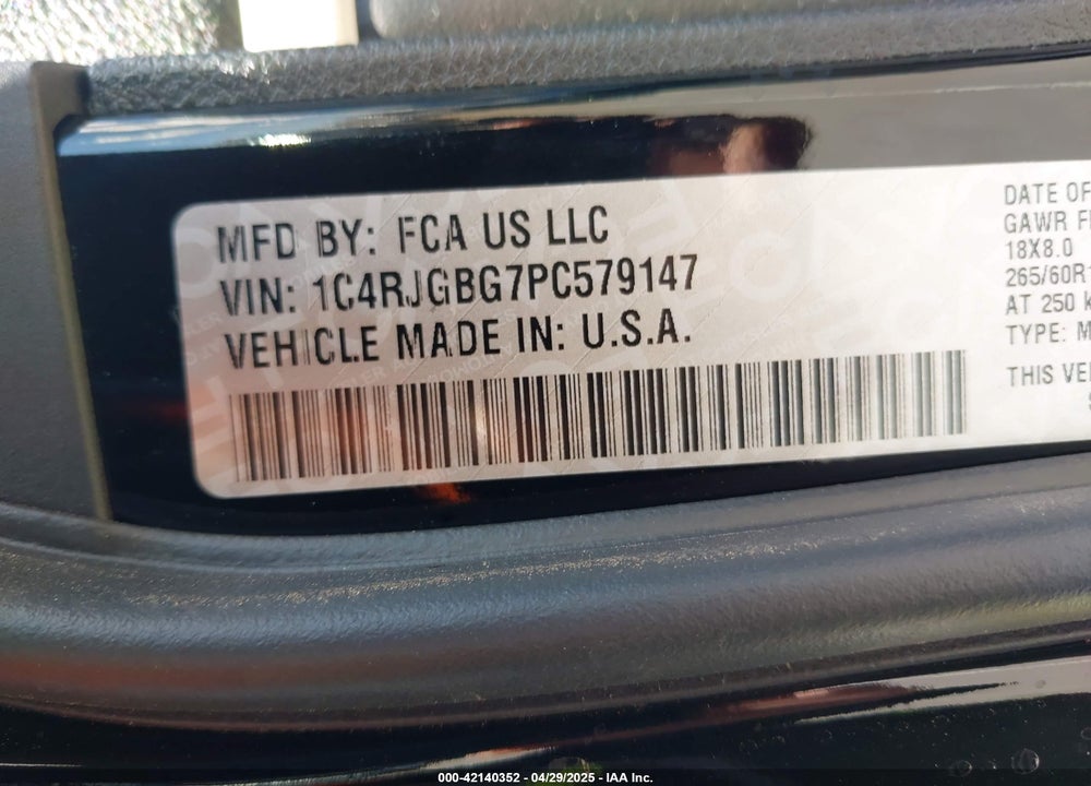2023 JEEP GRAND CHEROKEE LIMITED 4X2 VIN: 1C4RJGBG7PC579147