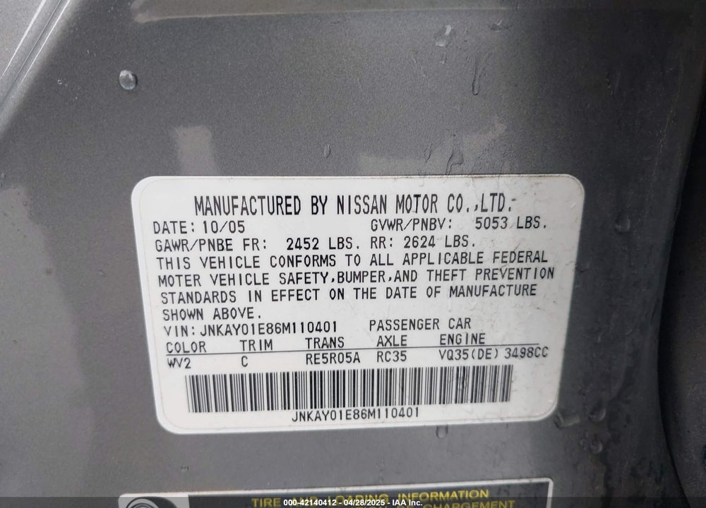 2006 INFINITI M35 VIN: JNKAY01E86M110401
