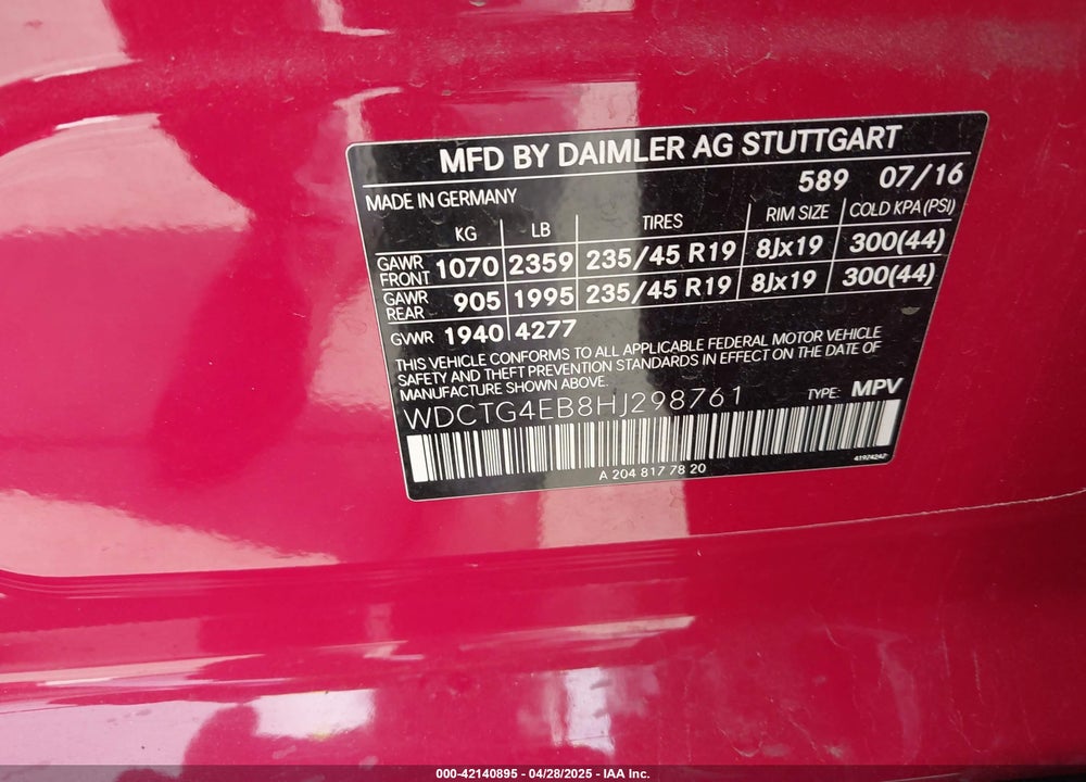 2017 MERCEDES-BENZ GLA 250 VIN: WDCTG4EB8HJ298761
