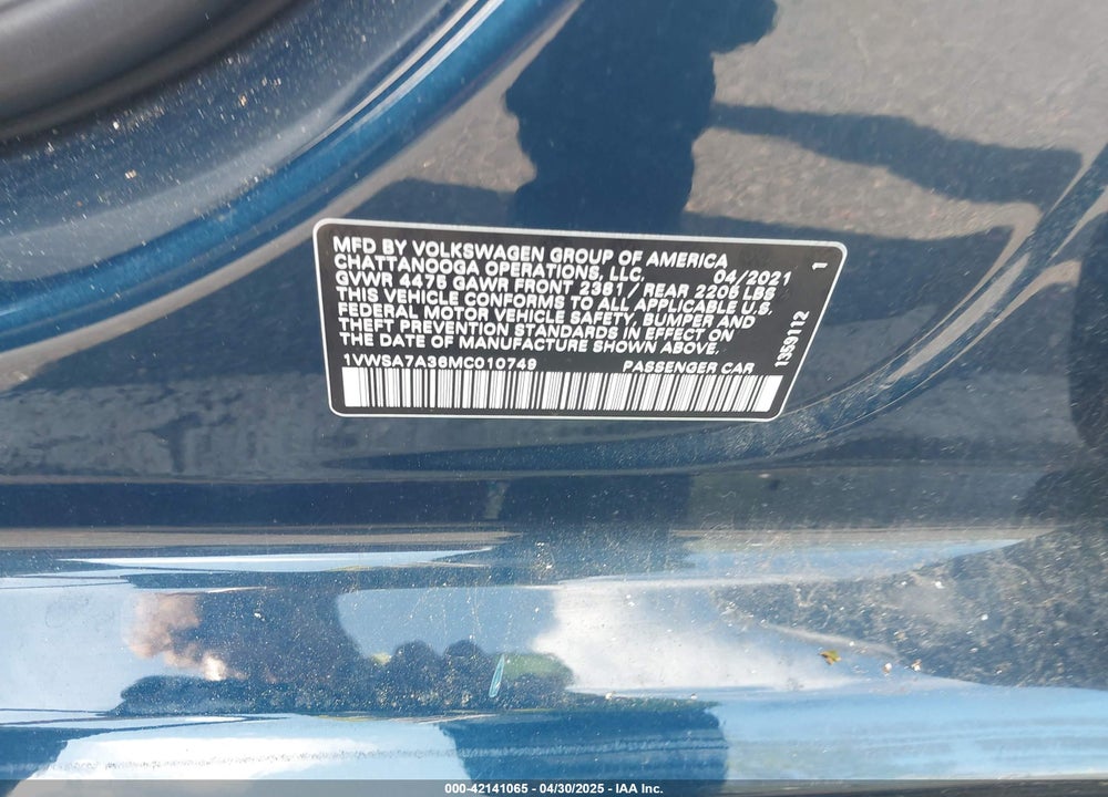 2021 VOLKSWAGEN PASSAT VIN: 1VWSA7A36MC010749