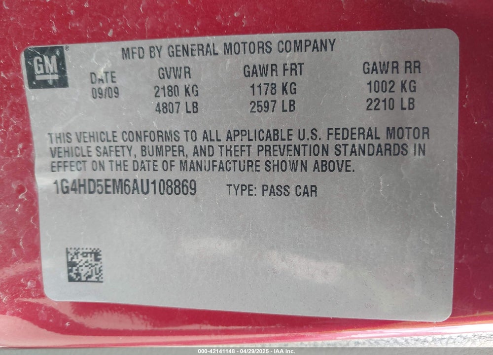 2010 BUICK LUCERNE CXL SPECIAL EDITION VIN: 1G4HD5EM6AU108869