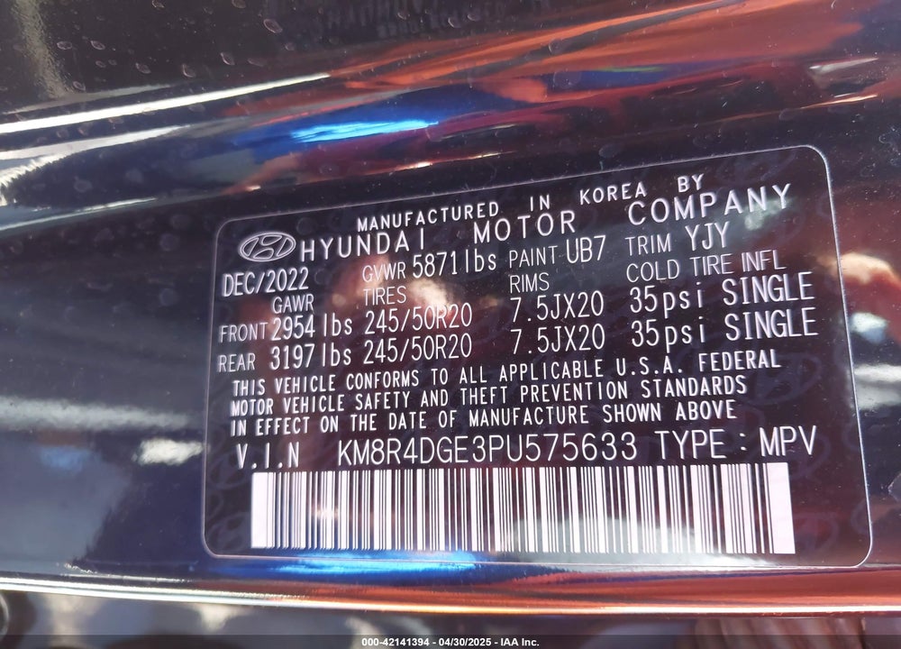 2023 HYUNDAI PALISADE SEL VIN: KM8R4DGE3PU575633
