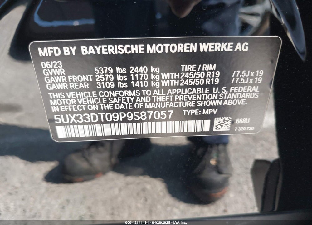 2023 BMW X4 VIN: 5UX33DT09P9S87057
