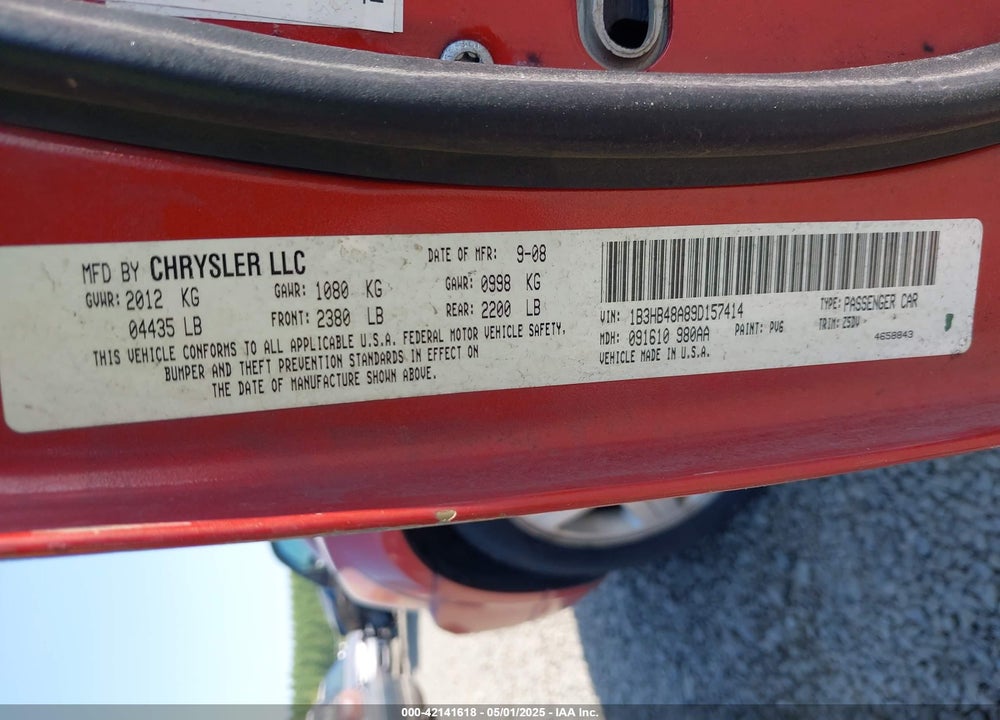 2009 DODGE CALIBER VIN: 1B3HB48A89D157414