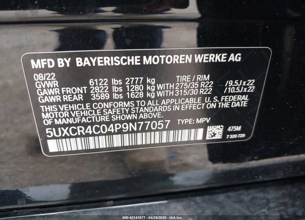 2023 BMW X5 VIN: 5UXCR4C04P9N77057