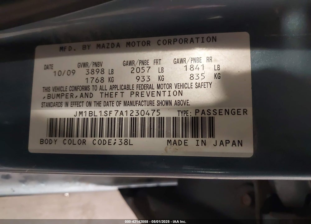 2010 MAZDA 3 I SPORT VIN: JM1BL1SF7A1230475