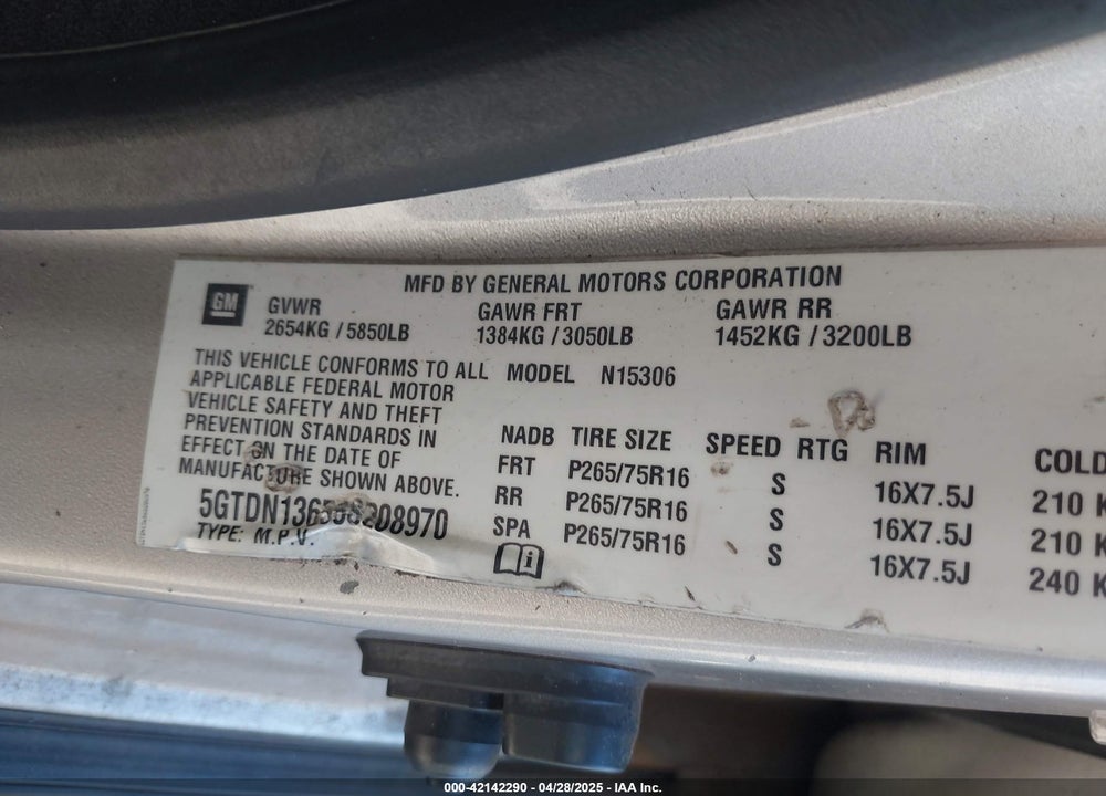 2006 HUMMER H3 SUV VIN: 5GTDN136568208970