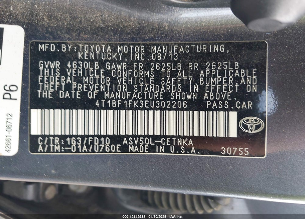 2014 TOYOTA CAMRY LE VIN: 4T1BF1FK3EU302206