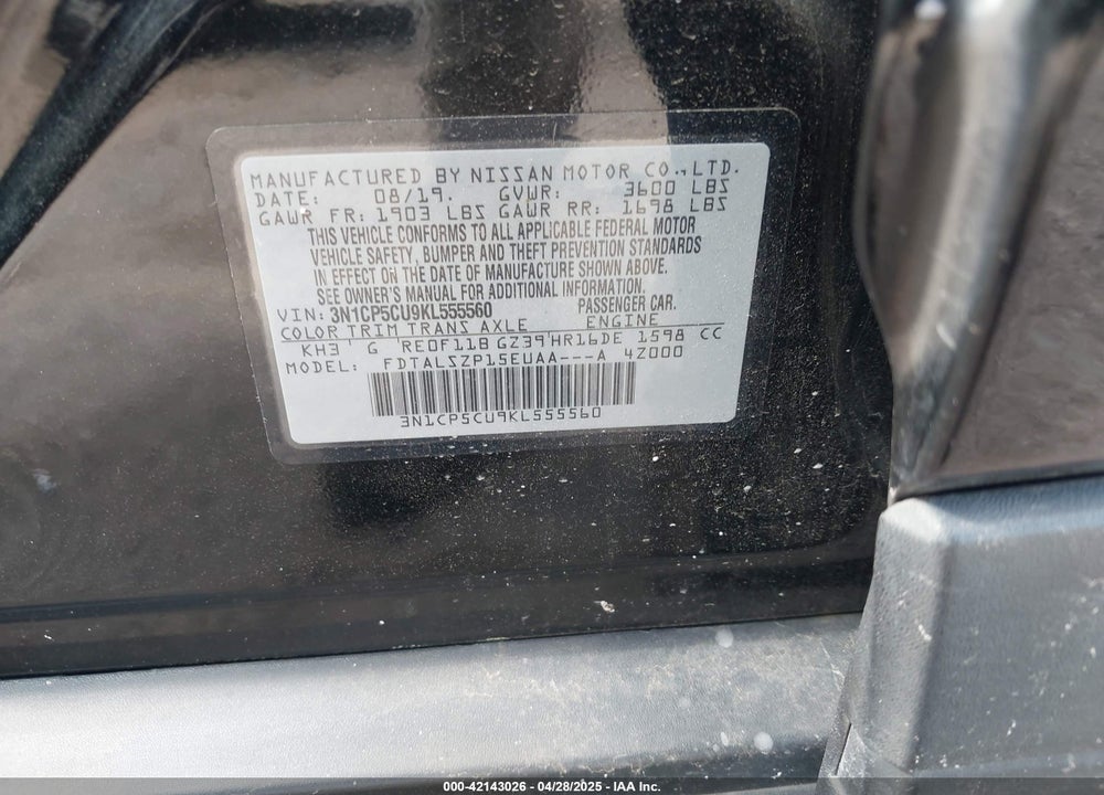 2019 NISSAN KICKS SV VIN: 3N1CP5CU9KL555560
