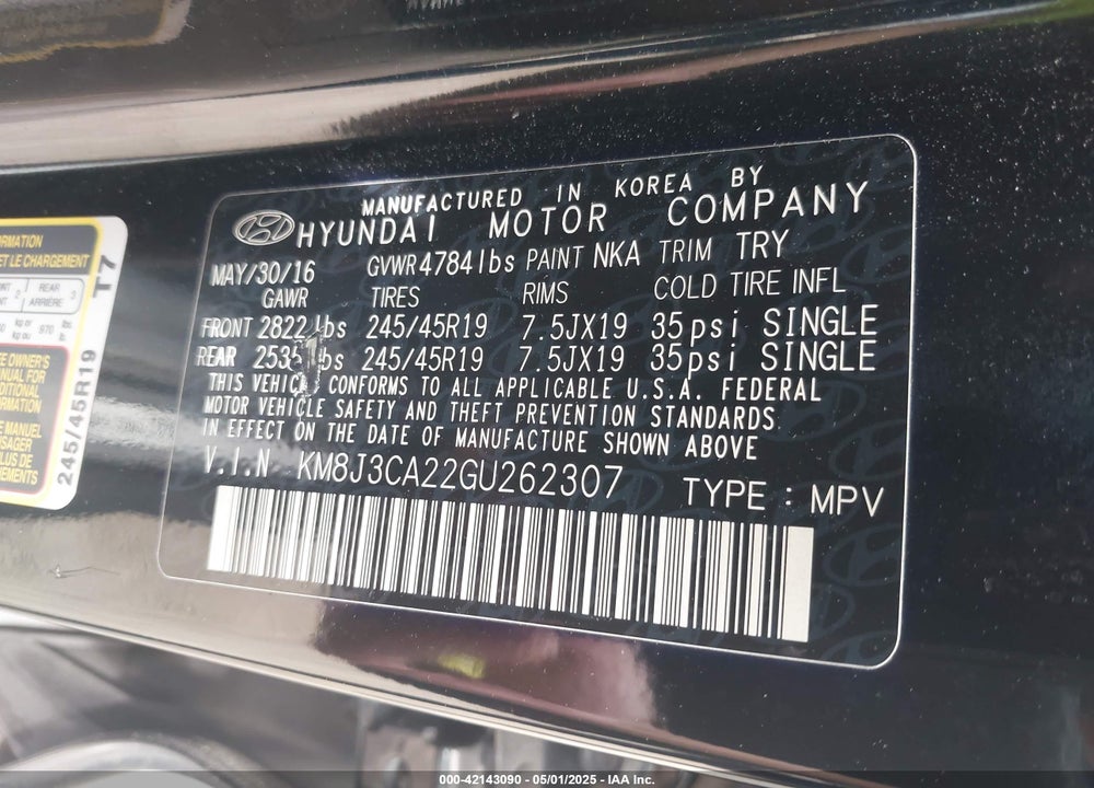 2016 HYUNDAI TUCSON LIMITED VIN: KM8J3CA22GU262307