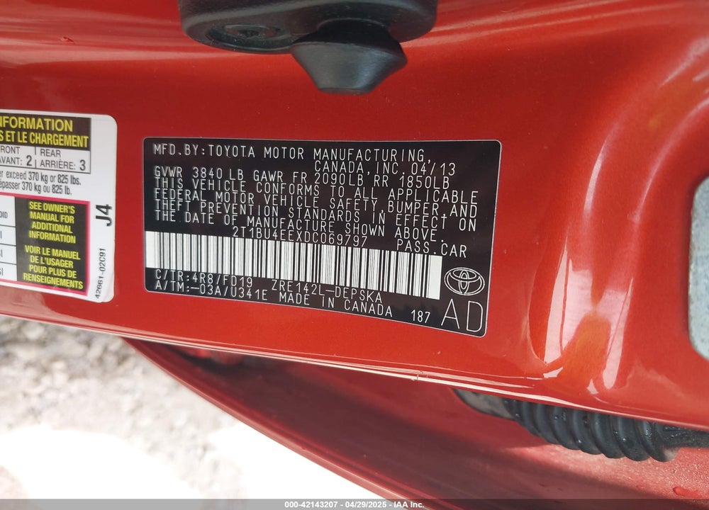 2013 TOYOTA COROLLA S SPECIAL EDITION VIN: 2T1BU4EEXDC069797