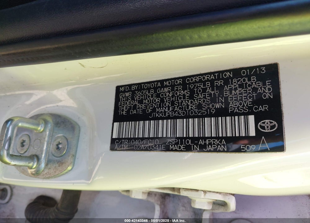 2013 SCION XD VIN: JTKKUPB43D1032519