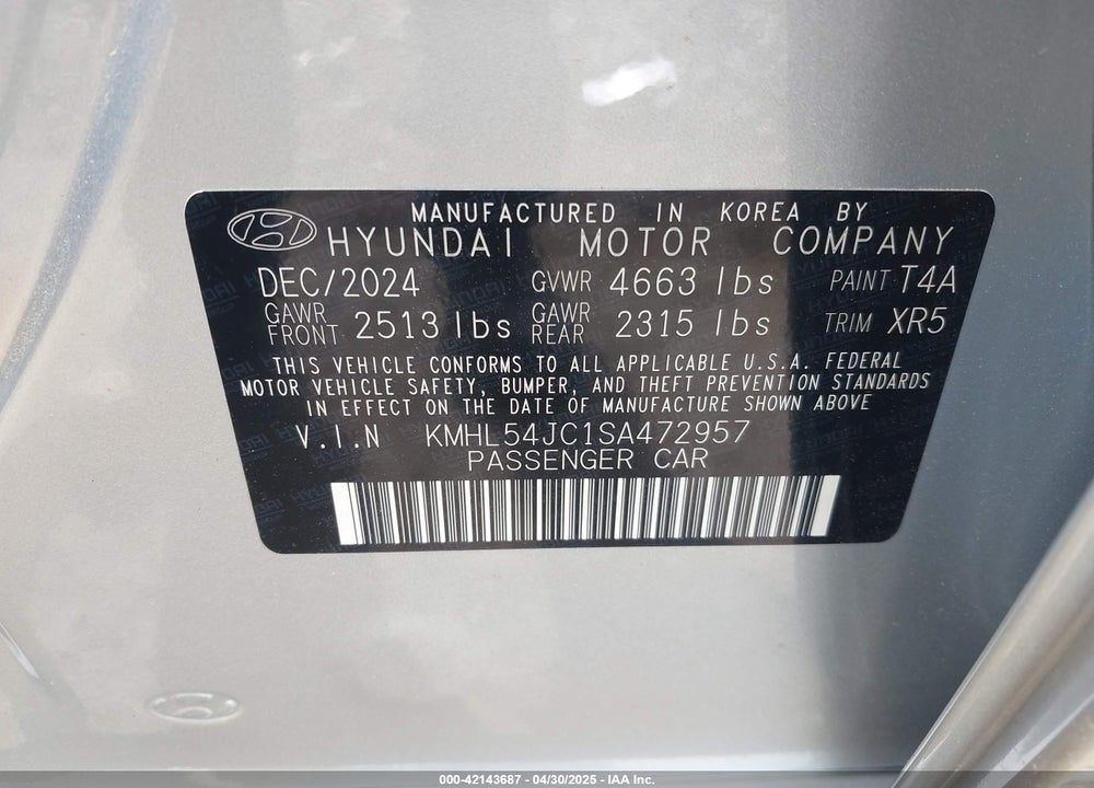 2025 HYUNDAI SONATA VIN: KMHL54JC1SA472957