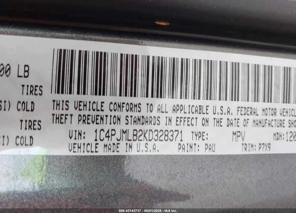 2019 JEEP CHEROKEE ALTITUDE 4X4 VIN: 1C4PJMLB2KD328371