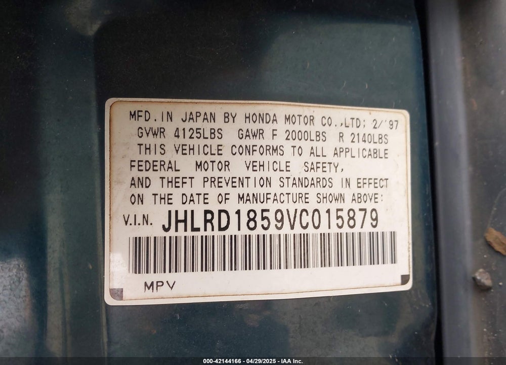 1997 HONDA CR-V VIN: JHLRD1859VC015879