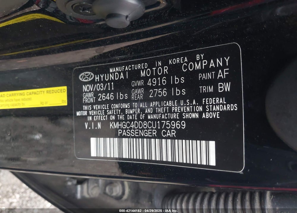 2012 HYUNDAI GENESIS VIN: KMHGC4DD8CU175969