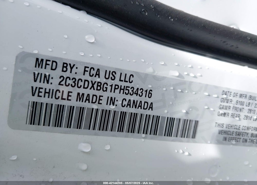 2023 DODGE CHARGER VIN: 2C3CDXBG1PH534316