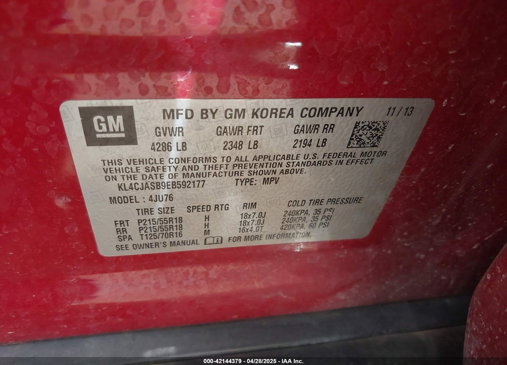 2014 BUICK ENCORE VIN: KL4CJASB9EB592177