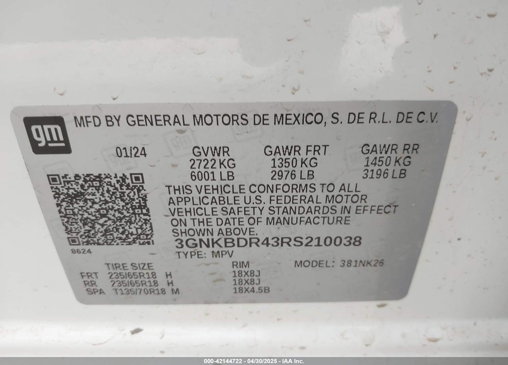 2024 CHEVROLET BLAZER FWD 3LT VIN: 3GNKBDR43RS210038