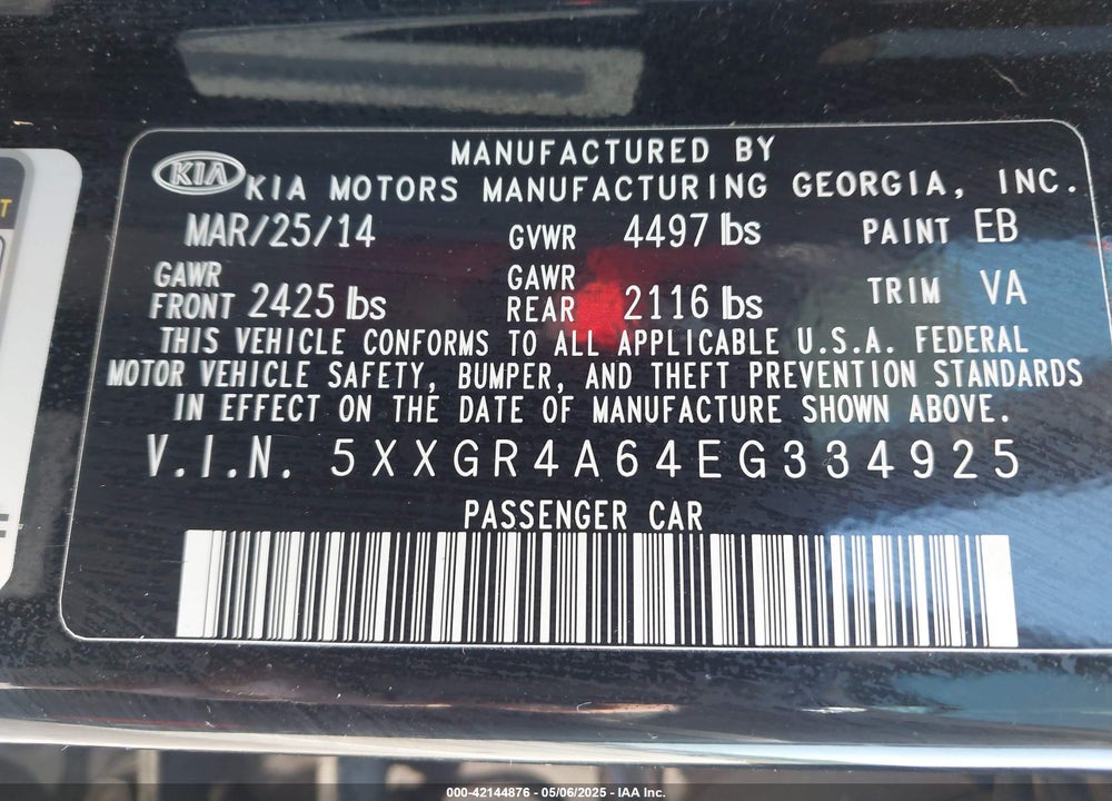 2014 KIA OPTIMA SX VIN: 5XXGR4A64EG334925