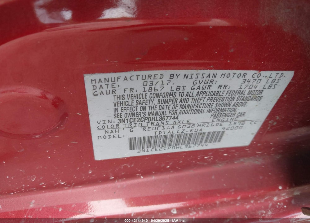 2017 NISSAN VERSA NOTE VIN: 3N1CE2CP0HL367744