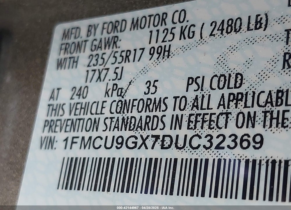 2013 FORD ESCAPE VIN: 1FMCU9GX7DUC32369
