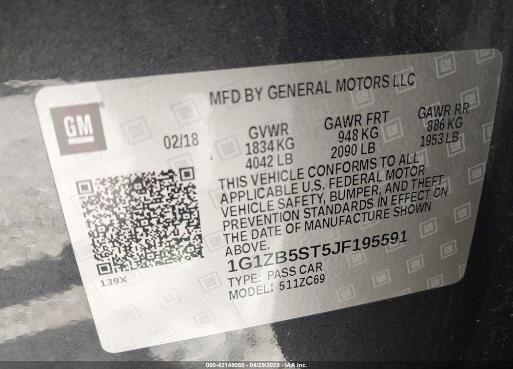 2018 CHEVROLET MALIBU VIN: 1G1ZB5ST5JF195591