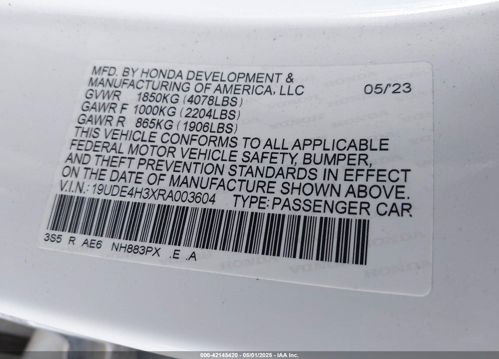 2024 ACURA INTEGRA A-SPEC VIN: 19UDE4H3XRA003604