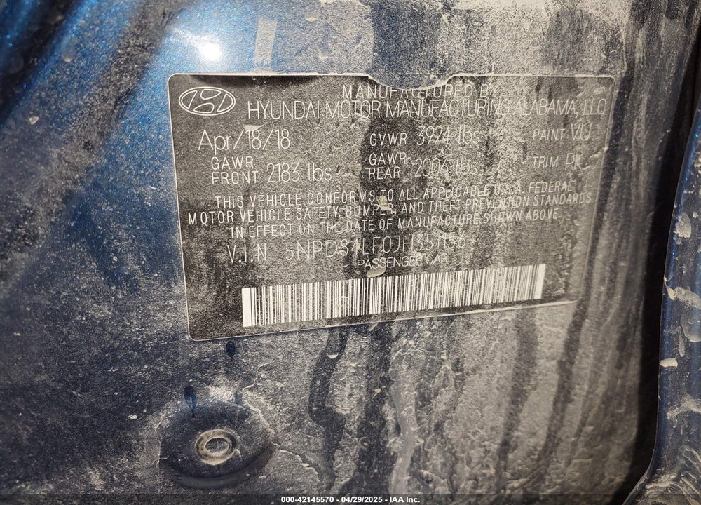 2018 HYUNDAI ELANTRA VIN: 5NPD84LF0JH351156