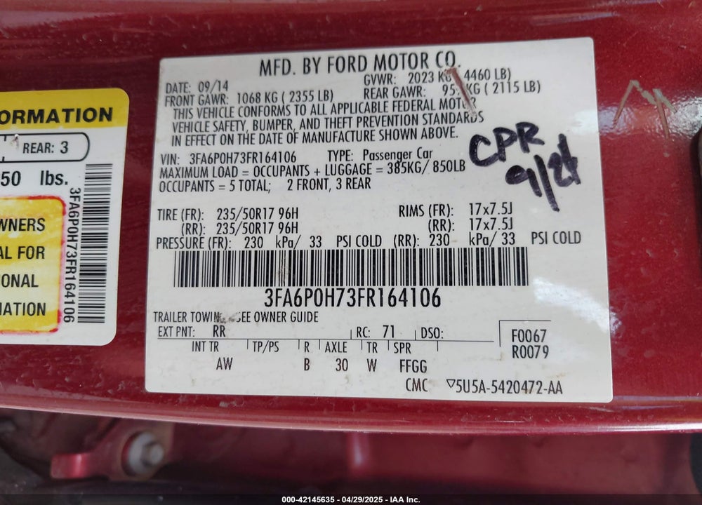2015 FORD FUSION SE VIN: 3FA6P0H73FR164106