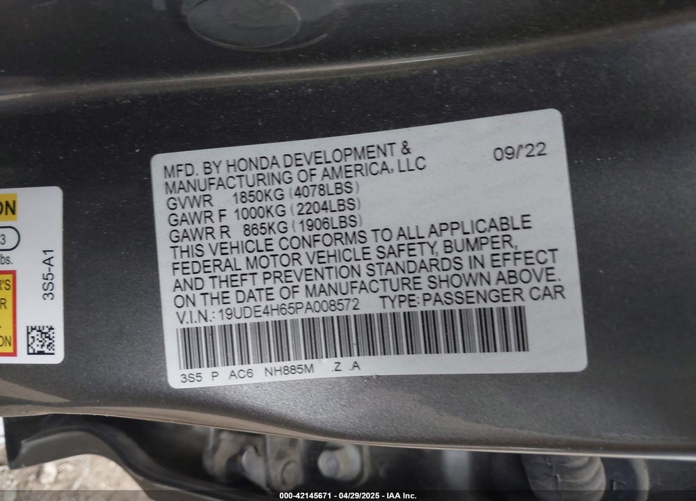 2023 ACURA INTEGRA VIN: 19UDE4H65PA008572