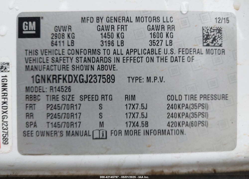 2016 CHEVROLET TRAVERSE LS VIN: 1GNKRFKDXGJ237589
