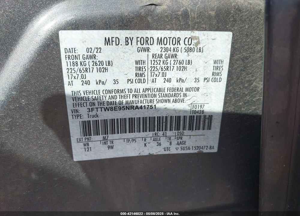 2022 FORD MAVERICK XL VIN: 3FTTW8E95NRA41751