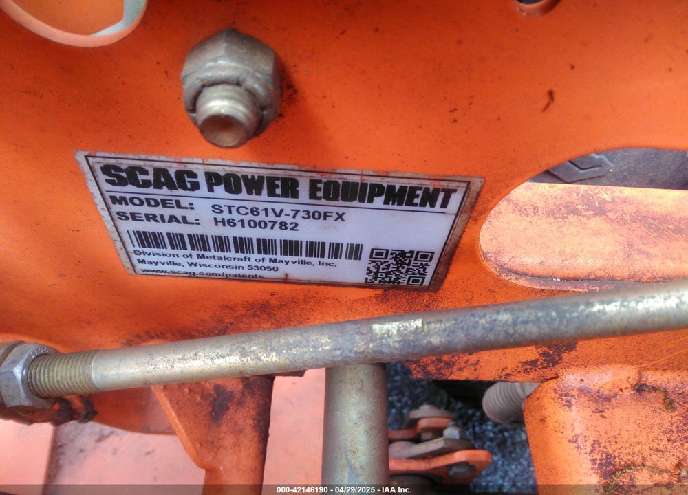 2017 SCAG STC61V-730FX ZERO TURN LAWNMOWER VIN: H6100782
