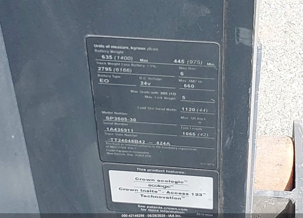 2015 CROWN SP3505-30 VIN: 0000000001A436911