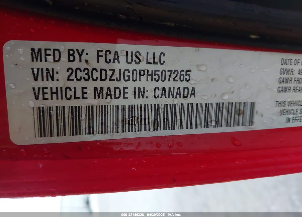 2023 DODGE CHALLENGER VIN: 2C3CDZJG0PH507265