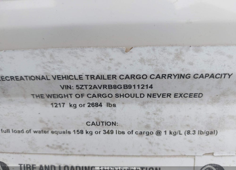 2016 AVENGER TRAVEL TRAILER VIN: 5ZT2AVRB8GB911214