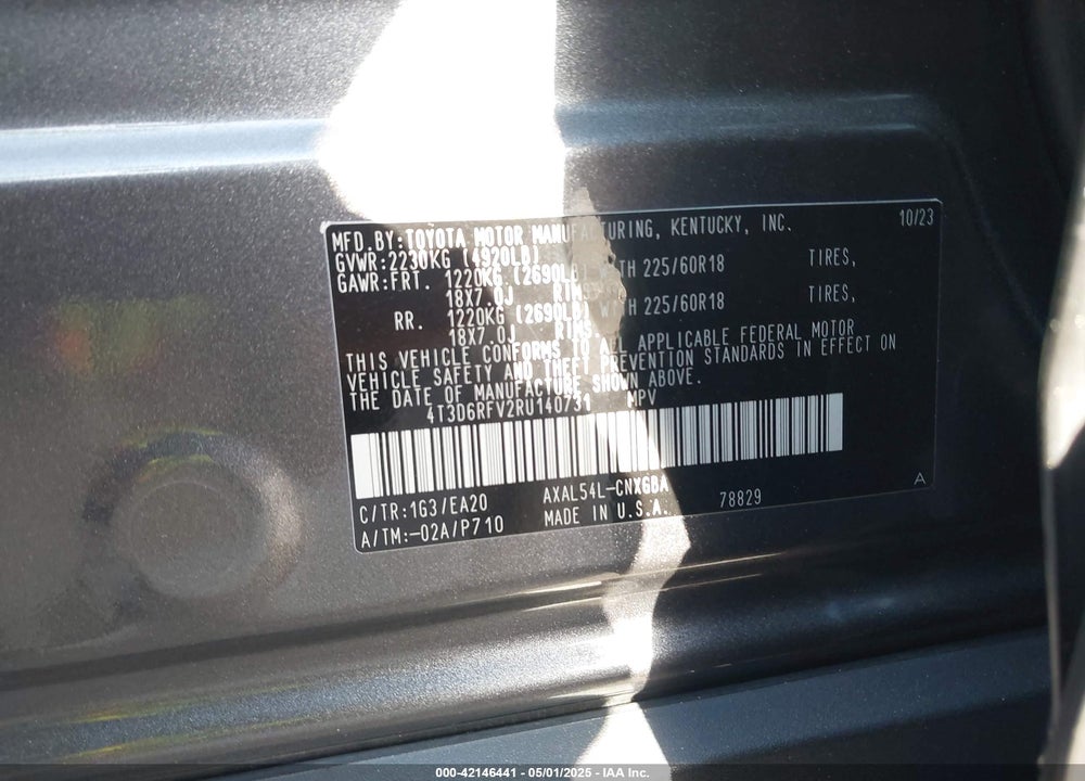 2024 TOYOTA RAV4 HYBRID VIN: 4T3D6RFV2RU140731