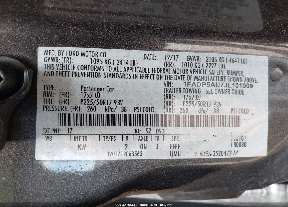 2018 FORD C-MAX HYBRID SE VIN: 1FADP5AU7JL101909