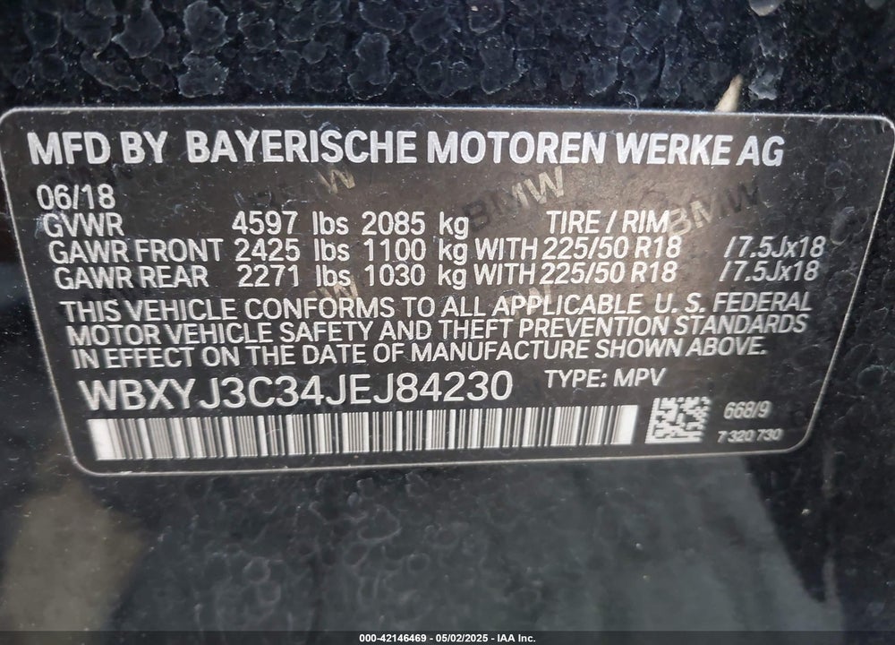 2018 BMW X2 VIN: WBXYJ3C34JEJ84230