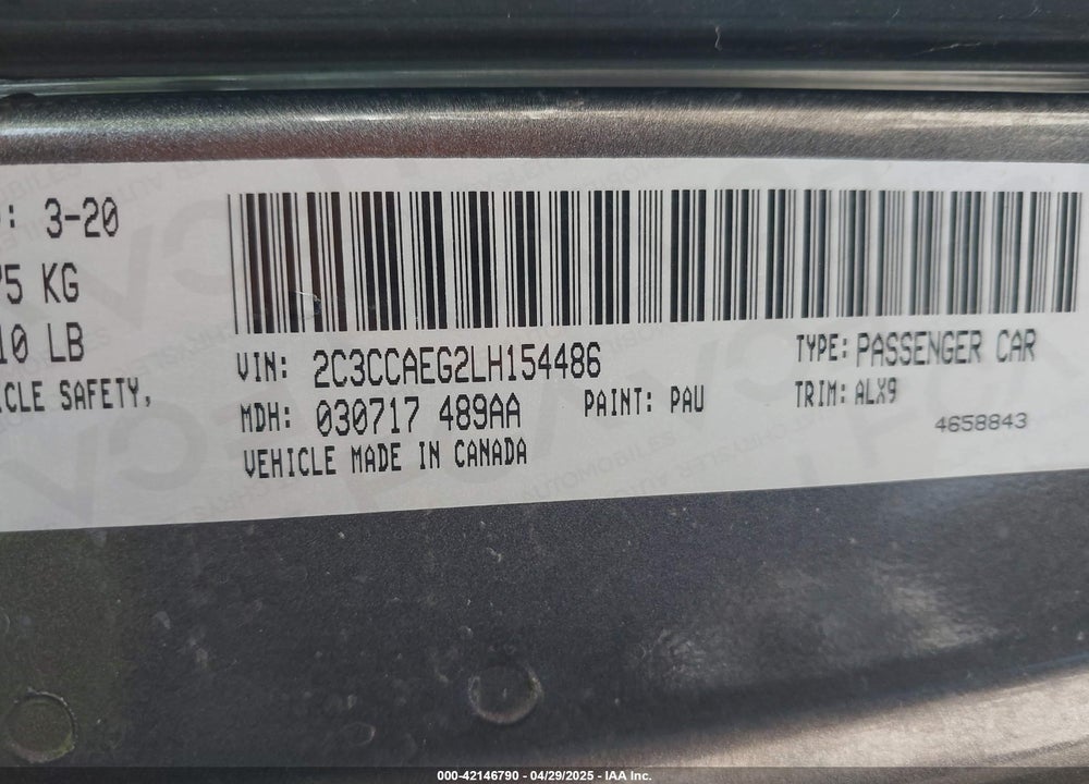 2020 CHRYSLER 300 VIN: 2C3CCAEG2LH154486