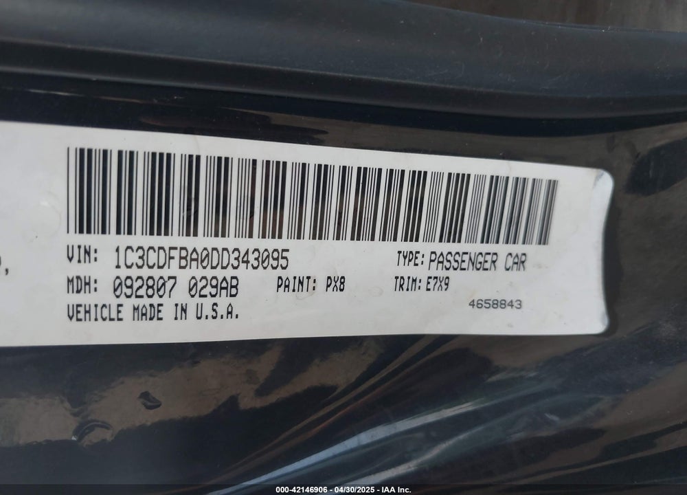 2013 DODGE DART VIN: 1C3CDFBA0DD343095