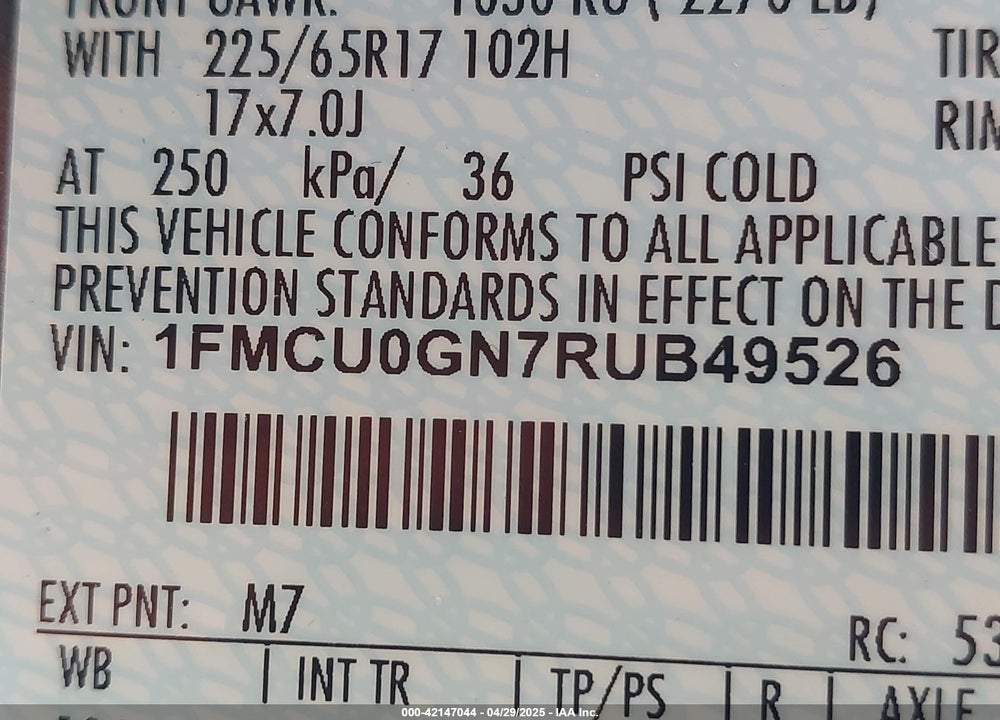 2024 FORD ESCAPE VIN: 1FMCU0GN7RUB49526