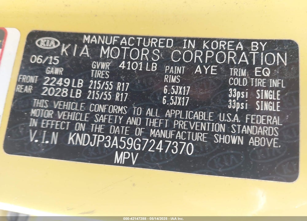 2016 KIA SOUL VIN: KNDJP3A59G7247370