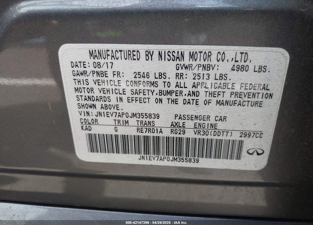 2018 INFINITI Q50 VIN: JN1EV7AP0JM355839