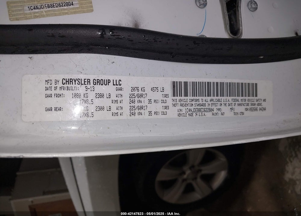 2014 JEEP COMPASS VIN: 1C4NJDEB8ED622804