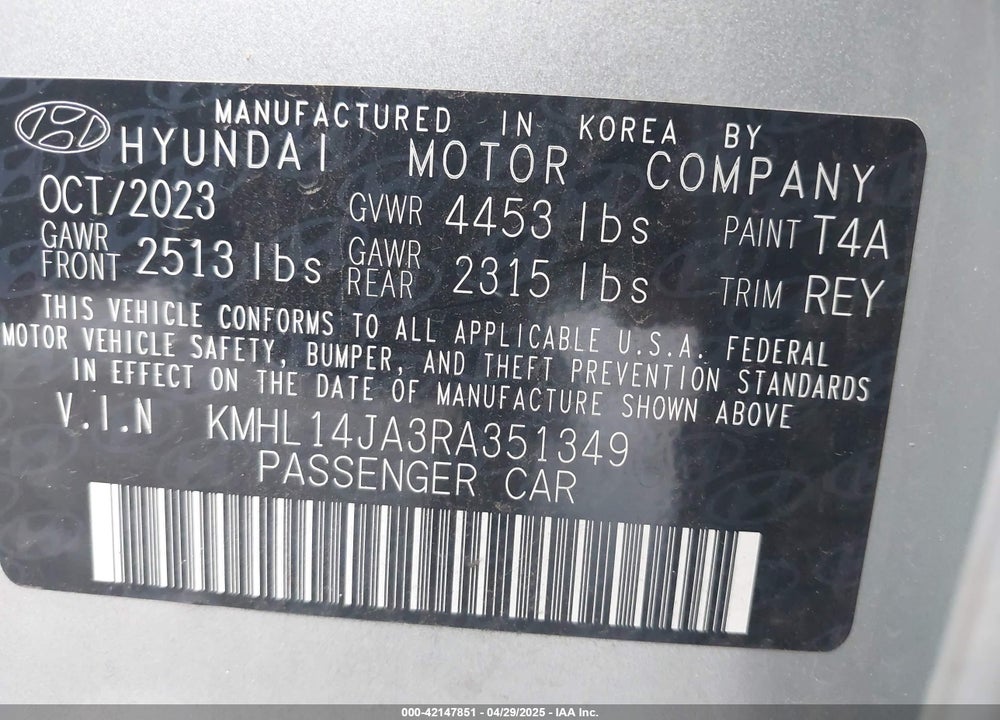 2024 HYUNDAI SONATA SEL VIN: KMHL14JA3RA351349